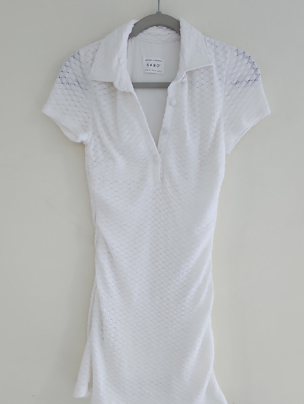 SABO Textured White Collared Eyelet Bl